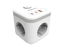 Stekkerblok Fellowes Power Cube F 3-voudig 1xUSB A 2xUSB C 2m wit