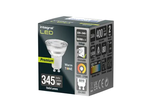 Ledlamp Integral GU10 1800-2700K warm wit 3.6W 380lumen