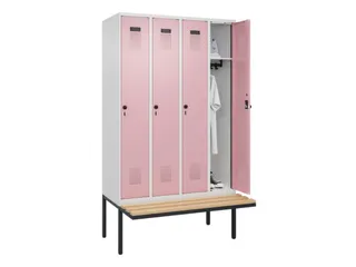 locker met bank,HxBxD 2120x1200x815mm,4vak,vak B 300mm,draaigrendel - 1