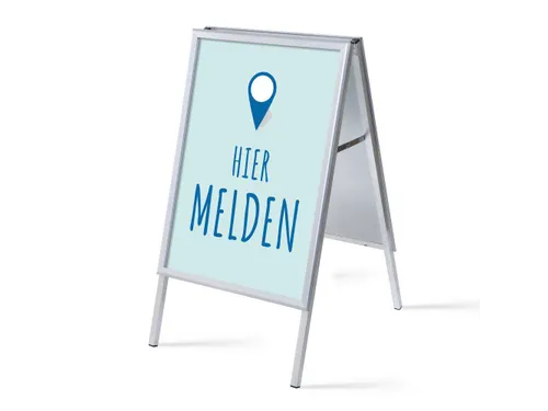 Stoepbord A1 complete set met print "Hier melden" Blauw