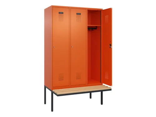 locker met bank,HxBxD 2120x1200x815mm,3vak,vak B 400mm,cilinderslot