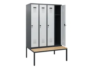 locker met bank,HxBxD 1950x1200x815mm,4vak,vak B 300mm,draaigrendel - 1