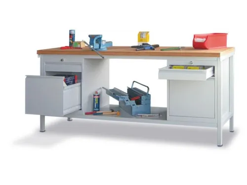 Werkbank 900x2000x700mm 4laden 1legbord Lichtgrijs