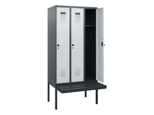 locker met bank,HxBxD 1950x900x815mm,3vak,vak B 300mm,draaigrendel