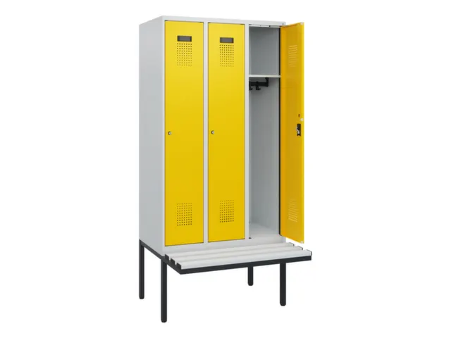 locker met bank,HxBxD 1950x900x815mm,3vak,vak B 300mm,cilinderslot