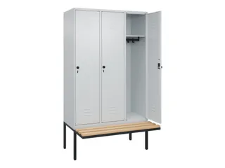 locker met bank,HxBxD 2120x1200x815mm,3vak,vak B 400mm,draaigrendel - 2