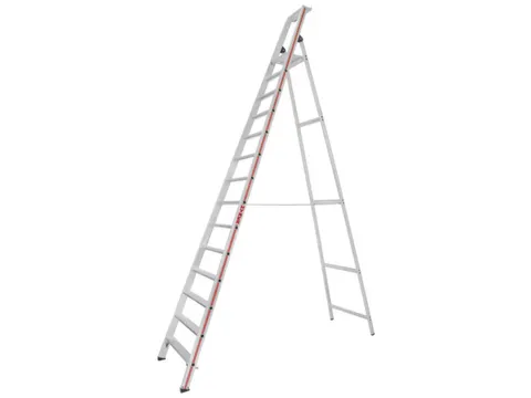 trapladder,eenzijdig,14treden,stand H 3,25m,balk L 4,2m,aluminium