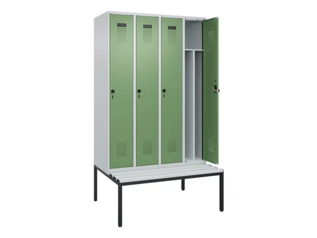 locker met bank,voor scheiding van kleding,HxBxD 2120x1200x815mm,4vak