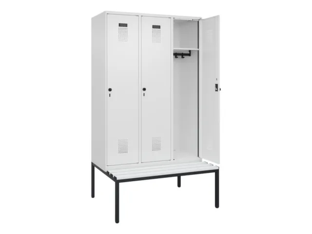 locker met bank,HxBxD 2120x1200x815mm,3vak,vak B 400mm,draaigrendel