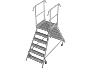 bordestrap,verrijdbaar,bordes H 1,45m,2x6treden m. R13-laag,aluminium - 1