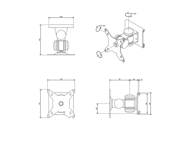 Bras support 1 écran Rail Viewmate Style 132 Argent