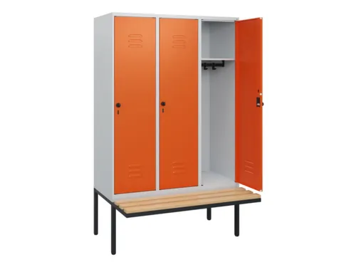 locker met bank,HxBxD 1950x1200x815mm,3vak,vak B 400mm,draaigrendel