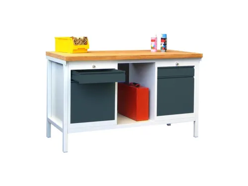 Werkbank 900x1500x700mm 4laden Frame/behuizing Ral7035 Front Ral7016