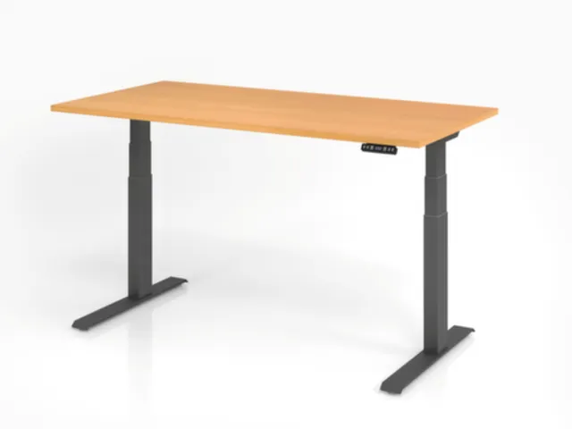 Bureau assis-debout électrique 640-1290x1600x800mm hêtre/graphite