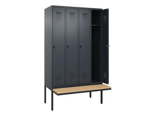 locker met bank,HxBxD 2120x1200x815mm,4vak,vak B 300mm,draaigrendel