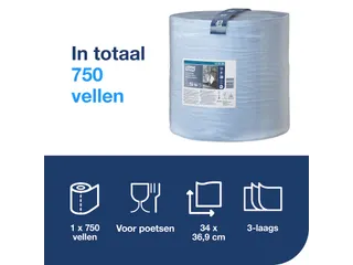 Poetspapier Tork 130080 W1 Heavy-Duty Premium 3-laags 750 vel blauw - 5
