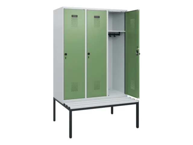 locker met bank,HxBxD 1950x1200x815mm,3vak,vak B 400mm,draaigrendel