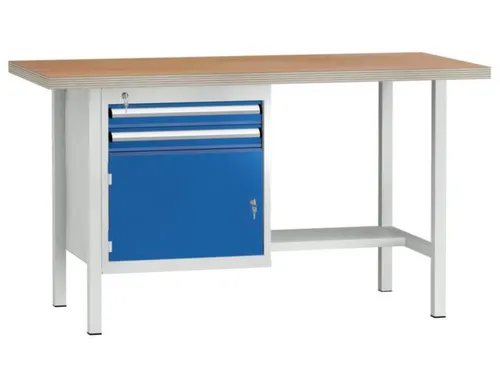 Werkbank 840x1500x700mm 2laden 75mm 1kastvak 350mm 1/2legbord Ral7035