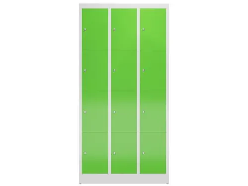 Lockerkast 1800x870x500mm 3x4 vakken cilinderslot, sokkel, RAL6018