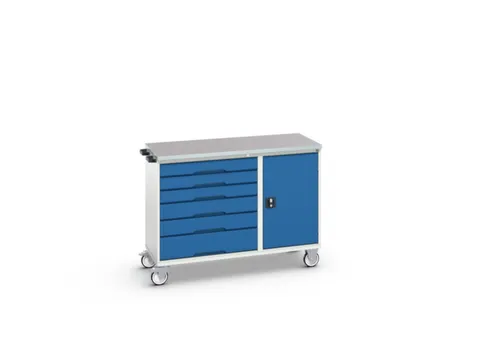 montagetafel 980x1300x600mm linoleumblad 6 laden kast front RAL5010