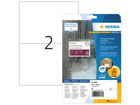 HERMA 4692 Weervaste Folie-etiketten A4 210x148mm Wit 50 stuks