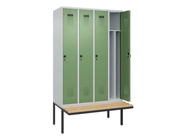 locker met bank,voor scheiding van kleding,HxBxD 2120x1200x815mm,4vak