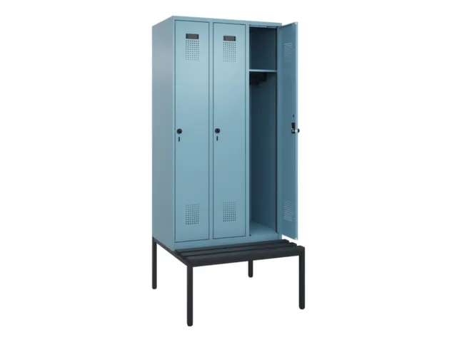 locker met bank,HxBxD 2120x900x815mm,3vak,vak B 300mm,draaigrendel