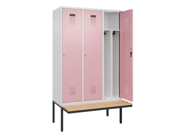 locker met bank,voor scheiding van kleding,HxBxD 2120x1200x815mm,3vak