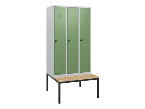 locker met bank,HxBxD 1950x900x815mm,3vak,vak B 300mm,draaigrendel