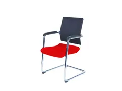 Conferentiestoel 045 Sledeframe Rood Stof Mesh Rug Armleuningen