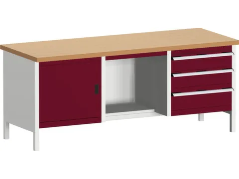 bloc établi HxlxP 840x2000x750mm plateau hêtre rouge force 1200kg