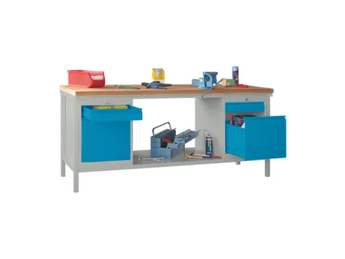 Werkbank 900x2000x700mm 4laden Frame/behuizing Ral7035 Front Ral5012