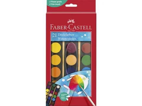 Waterverfdoos Faber-Castell 21 kleuren (diameter 24mm) incl. penseel