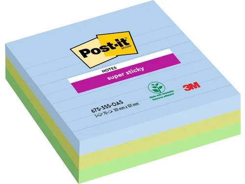 Memoblok Post-it 675-3 Super Sticky 101x101mm Oasis 3 stuks