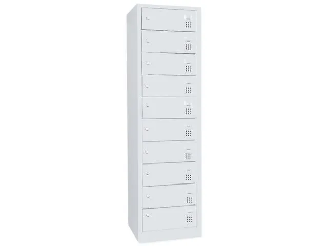 laptopkast 1800x500x500mm 10vakken cilinderslot Staal RAL7035