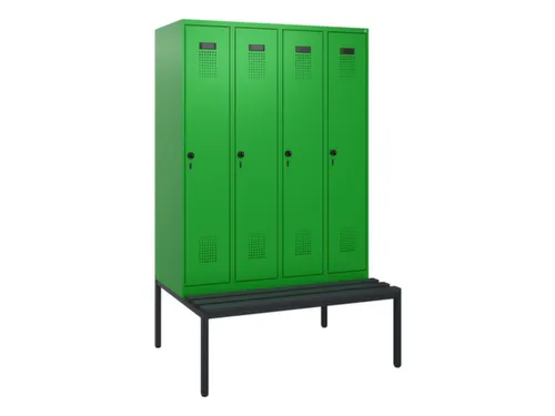 locker met bank,HxBxD 1950x1200x815mm,4vak,vak B 300mm,draaigrendel