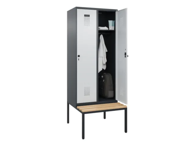 locker met bank,HxBxD 2120x800x815mm,2vak,vak B 400mm,draaigrendel
