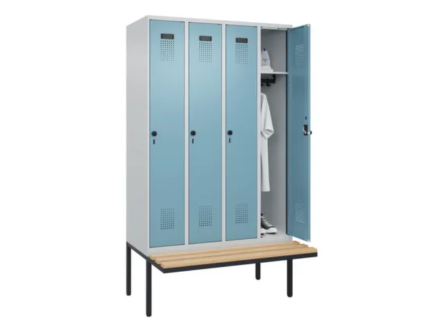 locker met bank,HxBxD 2120x1200x815mm,4vak,vak B 300mm,draaigrendel