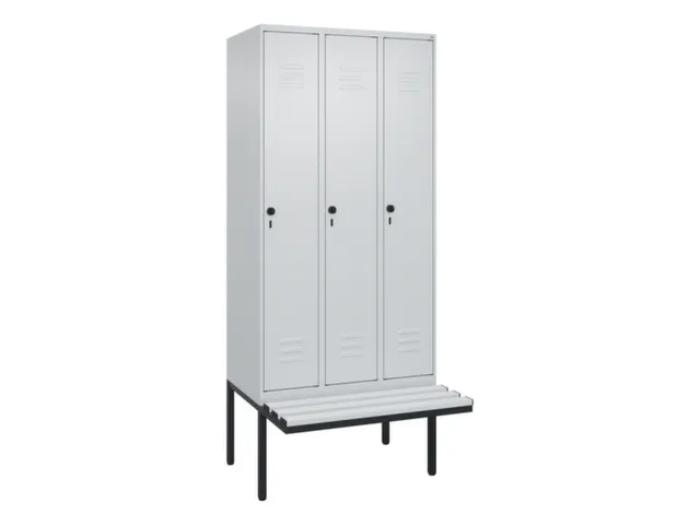 locker met bank,HxBxD 2120x900x815mm,3vak,vak B 300mm,draaigrendel