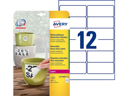 Etiket Avery L4776REV-20 99.1x42.3mm wit 240stuks