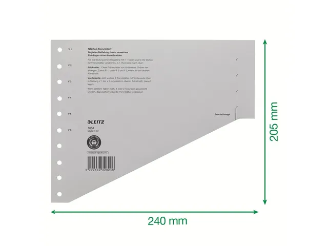 Scheidingsbladen Leitz A4 karton 200gr 11-gaats grijs