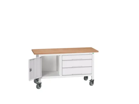 werkbank,HxBxD 830x1500x600mm,multiplexblad,uitrusting: 3laden,kast