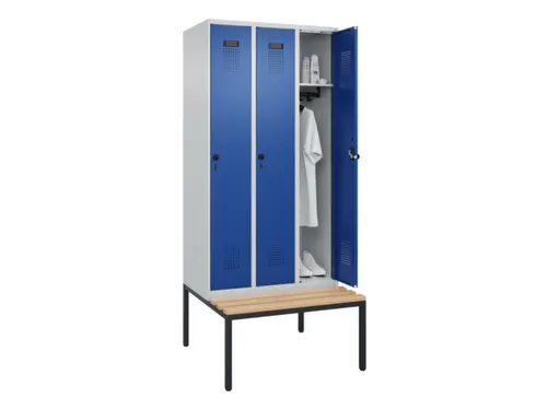locker met bank,HxBxD 2120x900x815mm,3vak,vak B 300mm,draaigrendel
