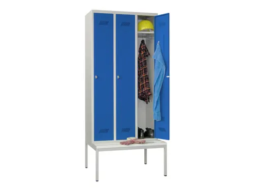 locker met bank,HxBxD 2150x900x500mm,3vak,RAL7035,front RAL5010