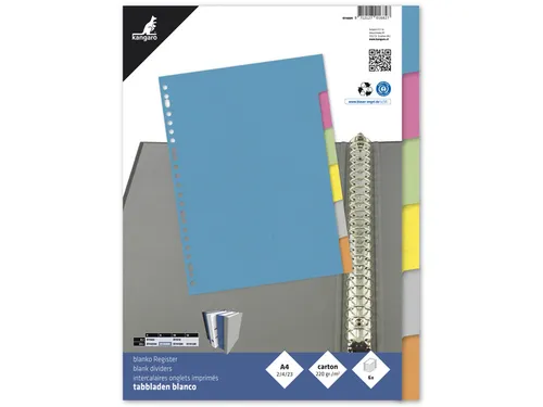 Tabblad Kangaro A4 blanco karton 220gr assorti 23-gaats 6-delig