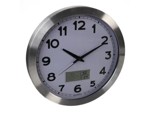 Aluminium Wandklok Lcd-display Thermometer Hygrometer & Weer 35.5cm