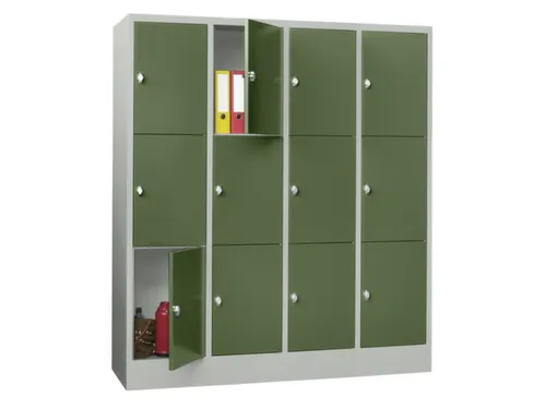 lockerkast,HxBxD 1850x1600x500mm,4x3vakken,RAL7035,front RAL6011