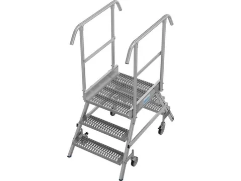 bordestrap,verrijdbaar,bordes H 0,75m,2x3treden m. R13-laag,aluminium