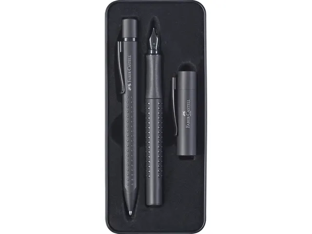 Balpen en vulpen Faber-Castell Grip zwart in gift box