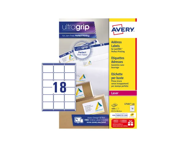adresetiket Avery QuickPeel 63,5x46,6 wit 100 vel 18 etiketten per vel